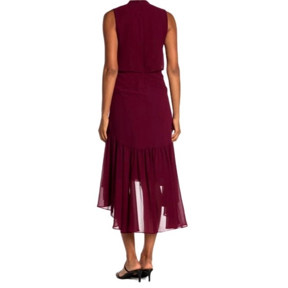NWOT Just…Taylor Burgundy Sleeveless Chiffon Hi-Low Fit & Flare Dress Size 6 - Picture 4 of 12